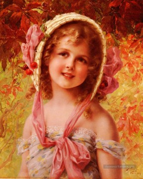 La fille de Bonnet Cherry Émile Vernon Peinture à l'huile